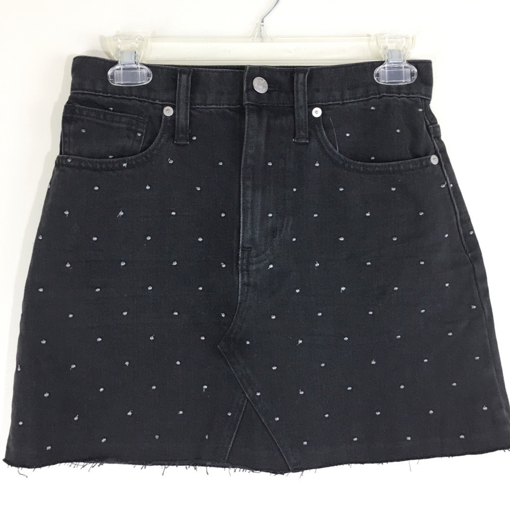 Madewell Rigid Denim A-Line Mini Skirt Metallic Dot Edition  Size 25 NWT